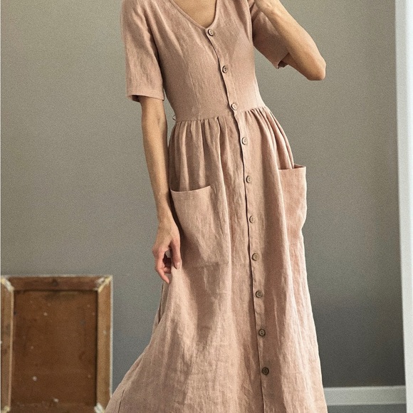 Simply Gray Linen Dress - Picture 1 of 9